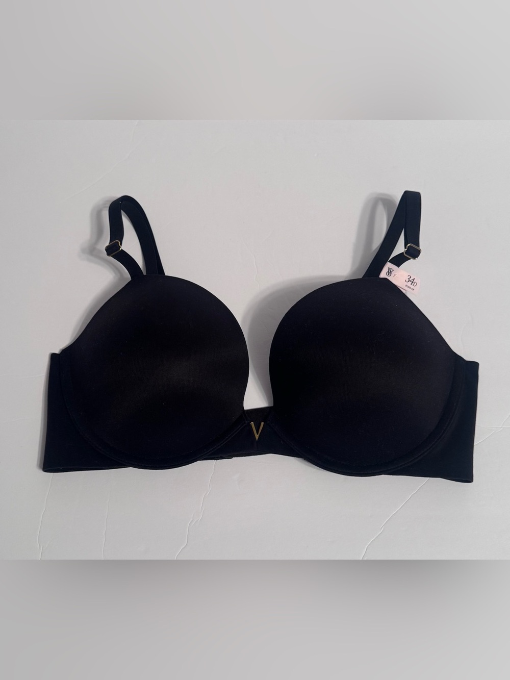 Victoria's Secret Black Push-Up Bra with Gold V Accent Size 34D
